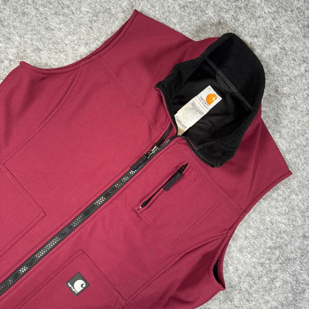 Carhartt Women XL WV002 BRG Deep Wine Red Softshell Full Zip Fleece Lined Vest
